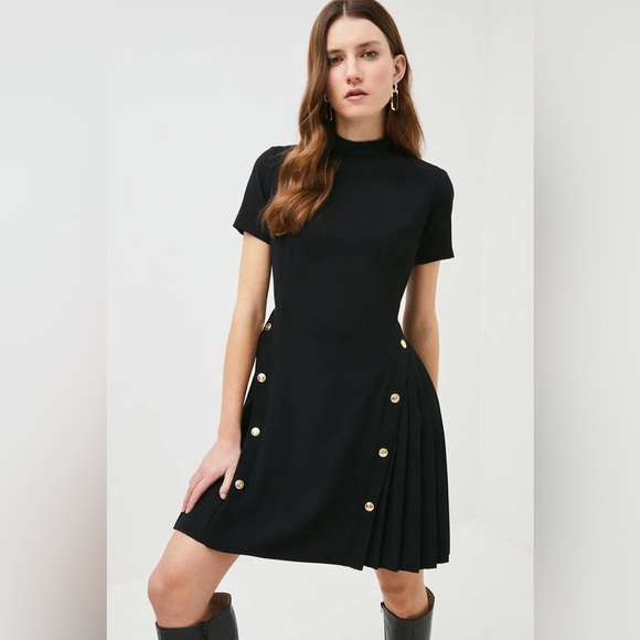 Karen Millen Military panel pleated black dress size 16 - Picture 1 of 11